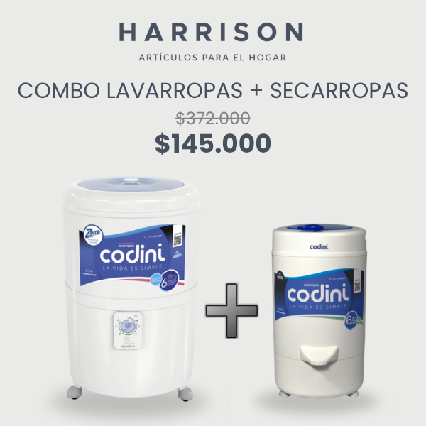 Combo Lavarropas Silent 4051 + Secarropas centrífugo 6.5kg Codini