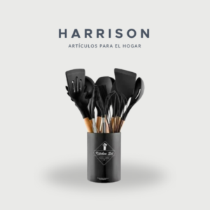 SET DE 12 UTENSILIOS DE COCINA DE SILICONA CON MANGO DE MADERA Harrison Hogar